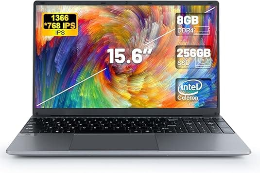 Laptop Computer,8GB RAM 256GB SSD, Intel Celeron Processor, Laptop Computers with 1366 * 768 IPS Display,2.4/5G WiFi, Bluetooth, Type-C, TF Card, 2MP Webcam