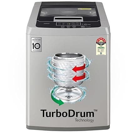 LG 8 Kg 5 Star Inverter TurboDrum Fully Automatic Top Loading Washing Machine (T80SKSF1Z, Waterfall Circulation, Digital Display, Middle Free Silver)